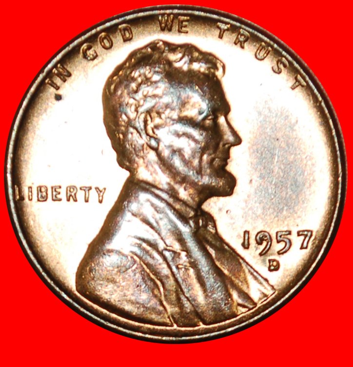  + 2 S WHEAT PENNY (1909-1958): USA ★ 1 CENT 1957D UNC MINT LUSTER! LOW START ★ NO RESERVE!!!   