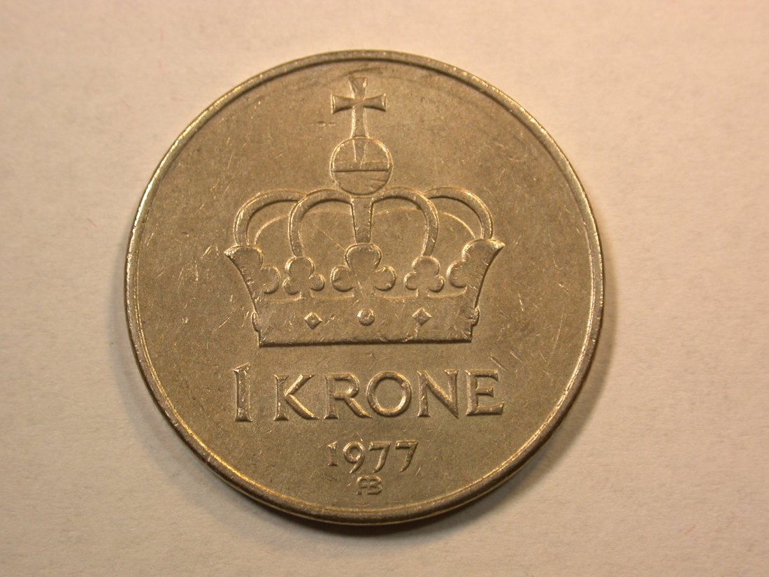 D09 Norwegen 1 Krone 1977 in f.vz Originalbilder