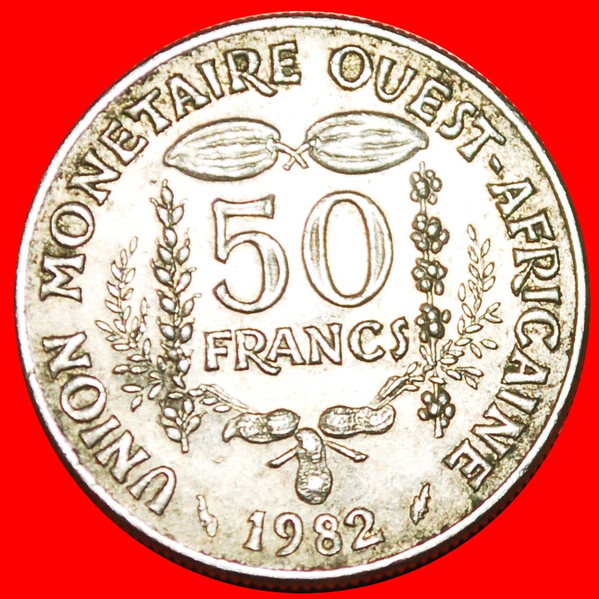 + FRANCE GOLD FISH AND CACAO PODS: WEST AFRICAN STATES ★ 50 FRANCS 1982! LOW START★ NO RESERVE!