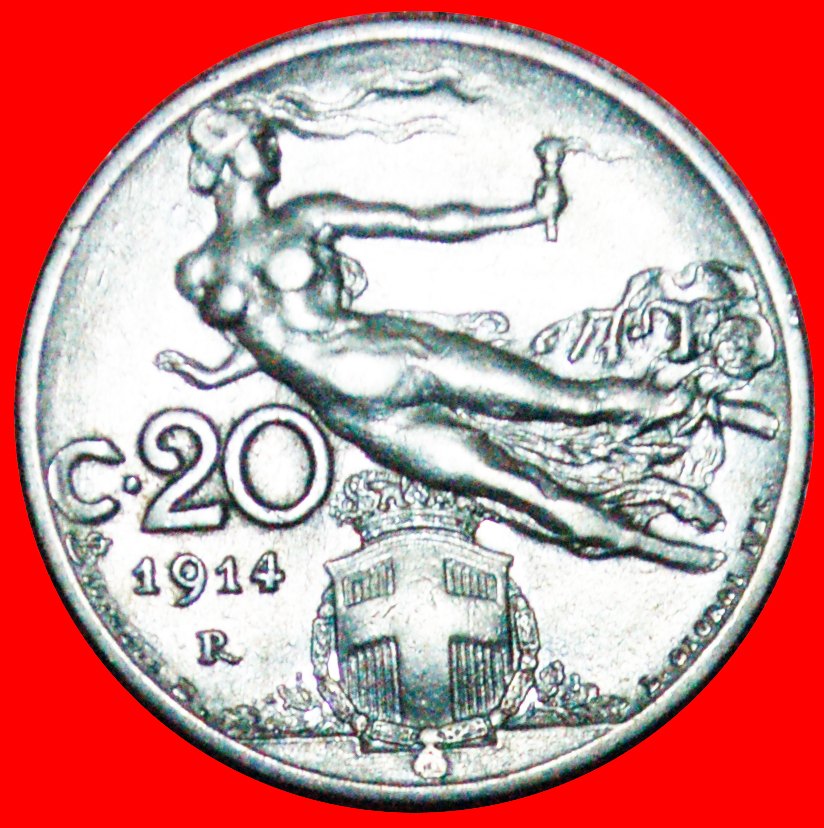 * FLYING TORCH (1907-1935): ITALY ★ 20 CENTESIMOS 1914R! DISCOVERY COIN!LOW START ★ NO RESERVE!