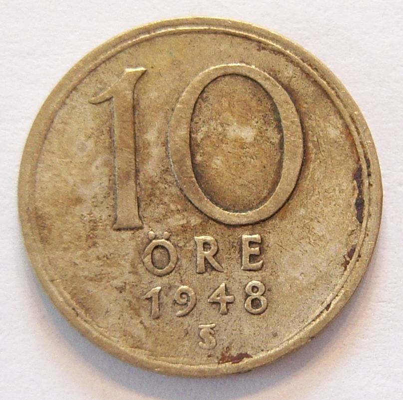  Schweden 10 Öre 1948 Silber   