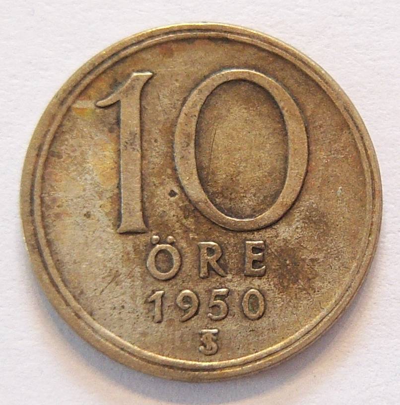  Schweden 10 Öre 1950 Silber   