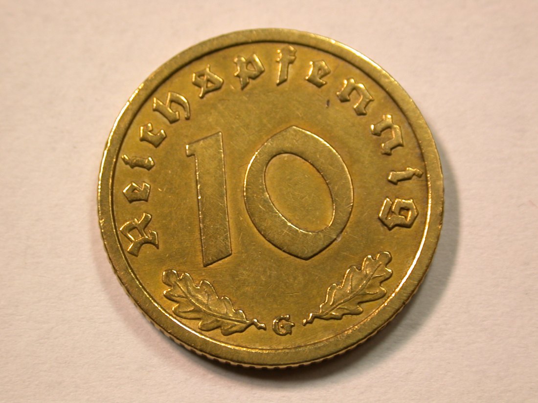  D10  3. Reich  10 Pfennig  1937 G in ss, geputzt  Originalbilder   