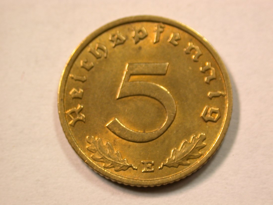 D10 3. Reich 5 Pfennig 1938 E in ss, leicht geputzt Originalbilder