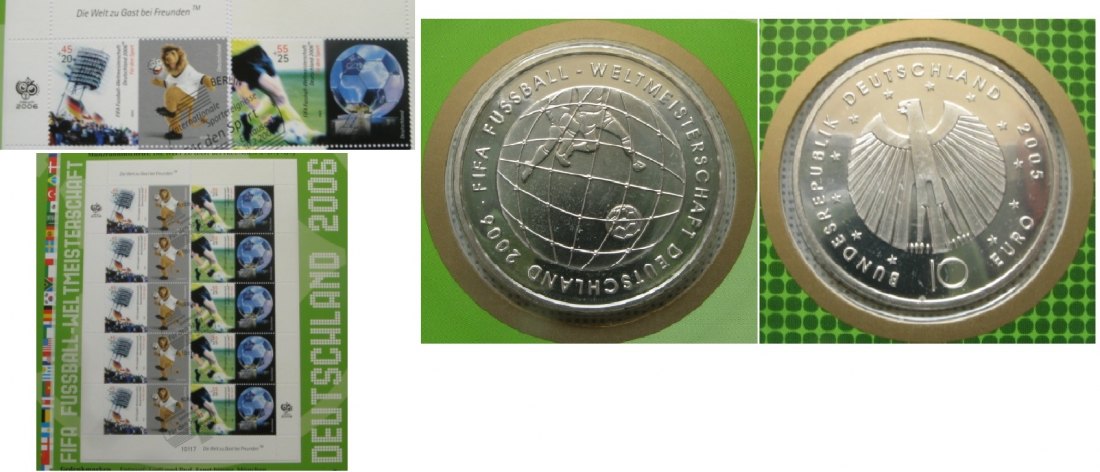  2005, Deutschland, „Fussball WM 2006” Numisblatt  mit 10 Euro Silber-Gedenkmünze   
