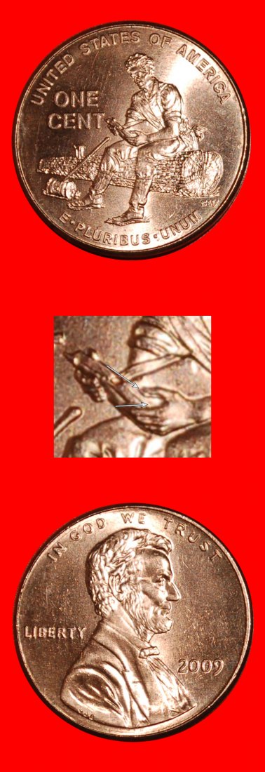 * LOG PENNY: USA ★1 CENT 2009 7 FINGERS UNC LINCOLN (1809-1865)! LOW START ★ NO RESERVE!