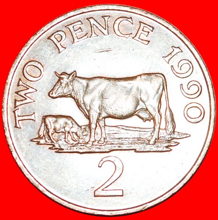  + KUH (1985-1990): GUERNSEY ★ 2 PENCE 1990! OHNE VORBEHALT!   