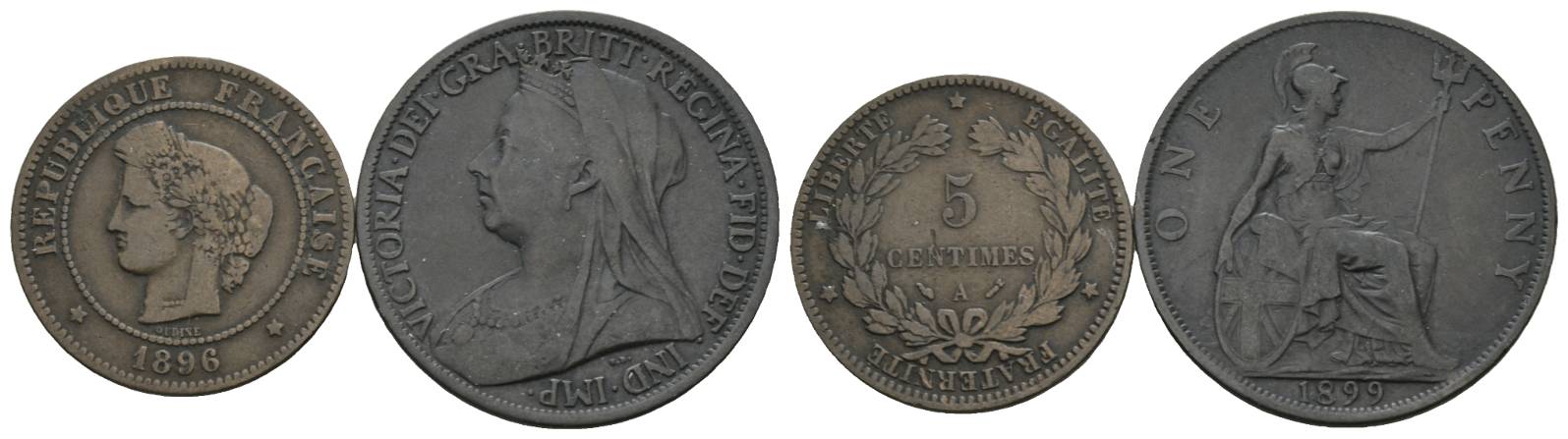  Frankreich/Großbritannien, 2 Kleinmünzen (1896/1899)   