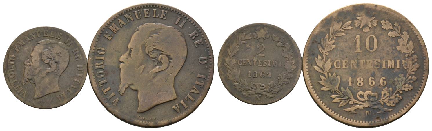  Italien, 2 Kleinmünzen (1862/1866)   