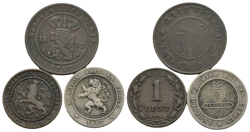  Niederlande, 3 Kleinmünzen 1897/1880/1863   