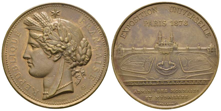  PARIS 1878 EXPOSITION UNIVERSELLE - Bronzemedaille; 61,35 g, Ø 50 mm   