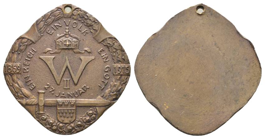  Deutschland 27. Januar 1859-1915; Bronzemedaille, 10,60 g, 25 x 25 mm   