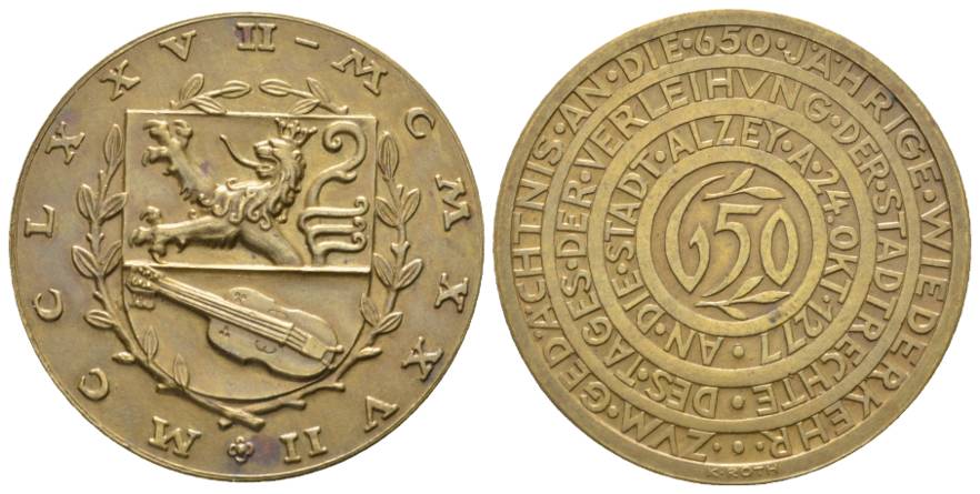  Alzey - Bronzemedaille 1927; 25,40 g, Ø 40 mm   