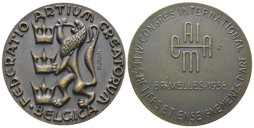  Belgien - Bronzemedaille 1958; 55,47 g, Ø 49 mm   