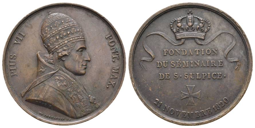  Papstmedaille 1820 - Pius VII. (1800-1823); Bronze, 35,93 g, Ø 40 mm   