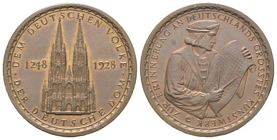  Köln - auf die 680 Jahrfeier der Grundsteinlegung des Domes, Bronzmedaille 1928; 21,16 g, Ø 36 mm   