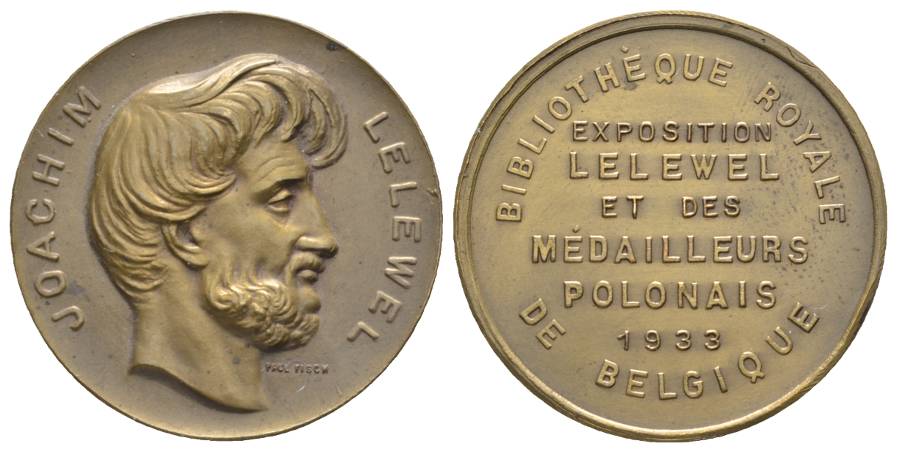  Belgien - Joachim Lelewel; Bronzemedaille 1938; 20,67 g, Ø 33 mm   