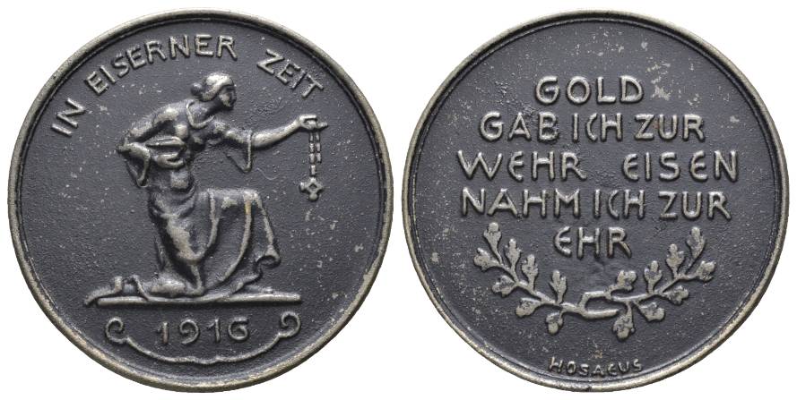  Deutsches Reich - Spendenmedaille 1916, IN EISERNER ZEIT; Eisen, 14,00 g, Ø 40 mm   