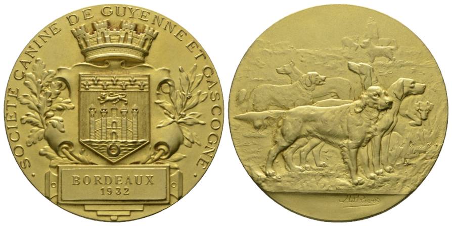  Frankreich - Bordeaux Medaille 1932; vergoldete Bronze, 41,18 g, Ø 45 mm   