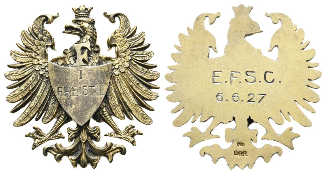  E.F.S.C.; vergoldete Silbermedaille 1927; 800 Ag; 20,17 g; 45 x 42 mm   
