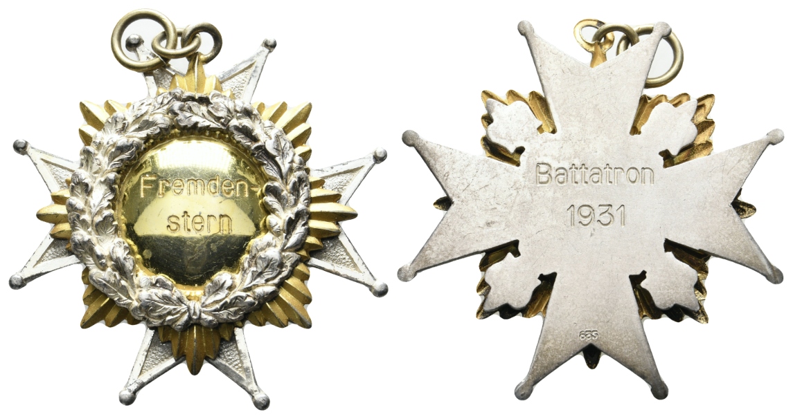  Battatron, Fremdenstern; tragbare Medaille 1931, vergoldet; 835 Ag; 26,97 g; 50 x 50 mm   