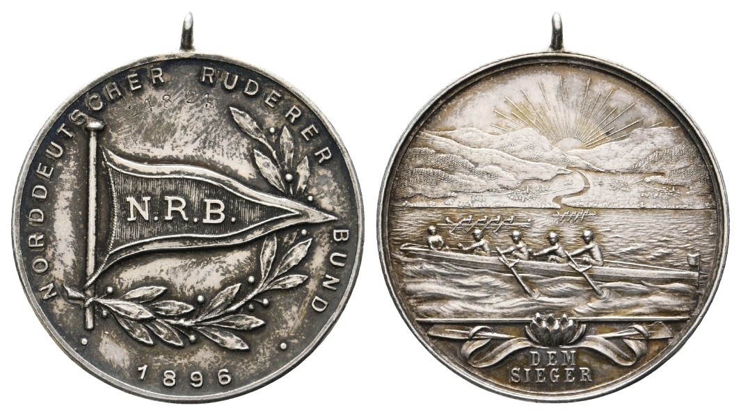  Norddeutscher Ruderbund; tragbare Silbermedaille 1896; 900 Ag; 18,07 g; Ø 36 mm   