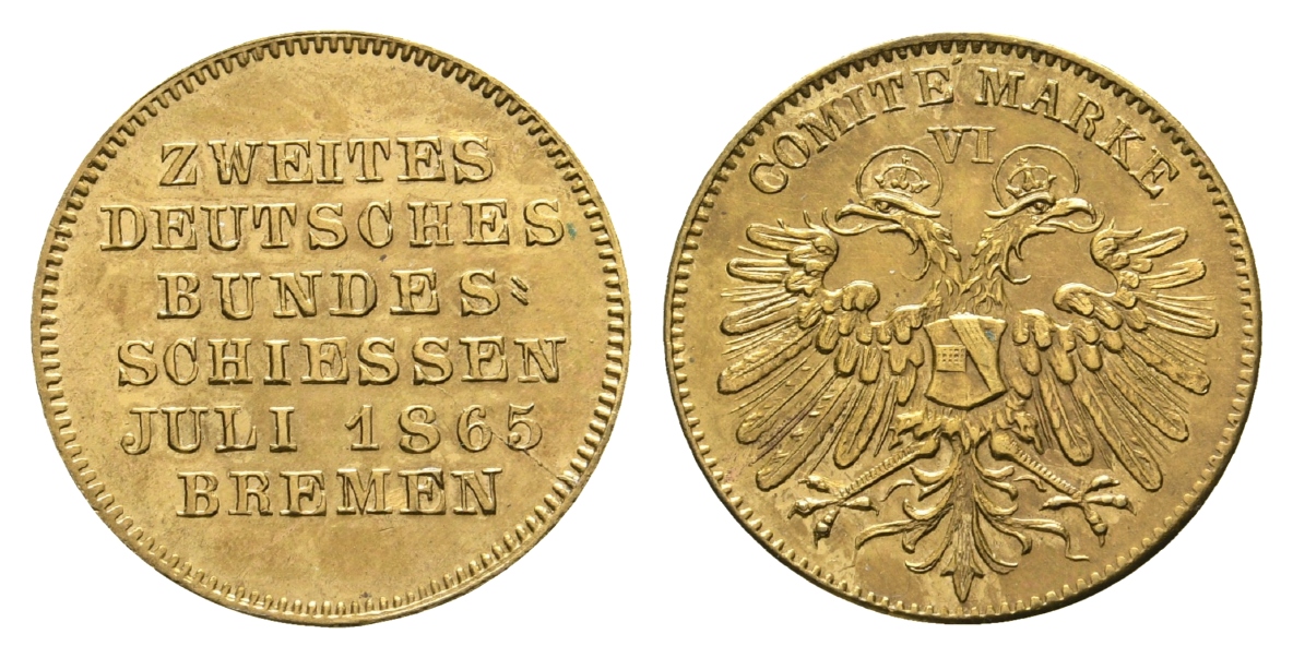  Bremen - Schützenmedaille 1865; Bronze, 3,46 g, Ø 22 mm   