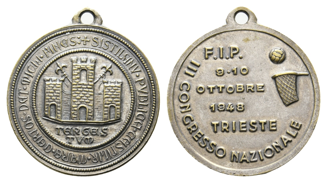  Triest - Medaille 1948; tragbar, Messing versilbert; 6,88 g, Ø 26 mm   