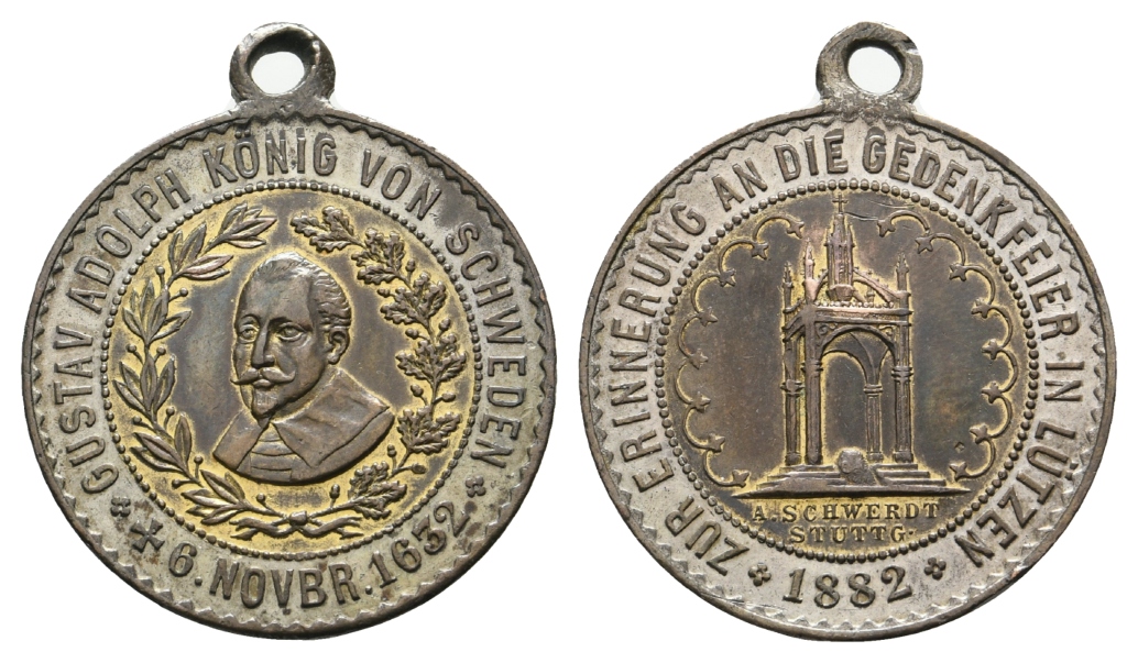  Lützen - Medaille 1882; tragbar, Messing versilbert; 11,42 g, Ø 28 mm   