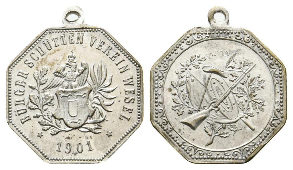  Wesel - Schützenmedaille 1901; tragbar, Messing versilbert; 6,92 g, Ø 27 mm   