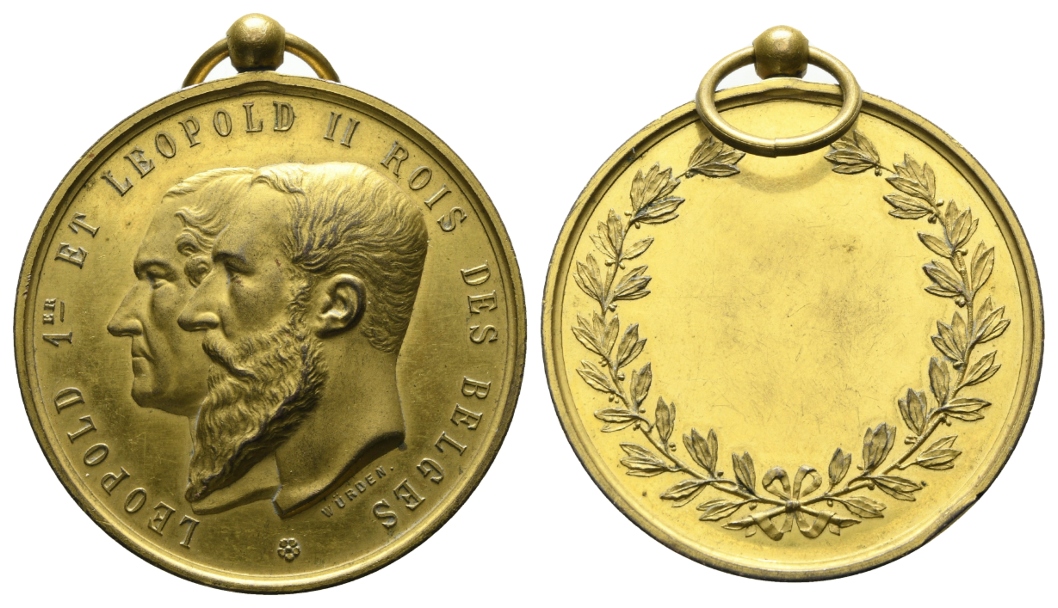 Belgien - Medaille o.J.; tragbar, Messing vergoldet; 51,23 g, Ø 50 mm   