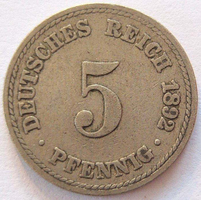  Deutsches Reich 5 Pfennig 1892 A   