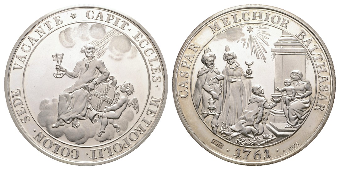  Linnartz Köln - Stadt, Neuprägung - Medaille 1761 (1975), 31,06/835er, 45 mm, PP   