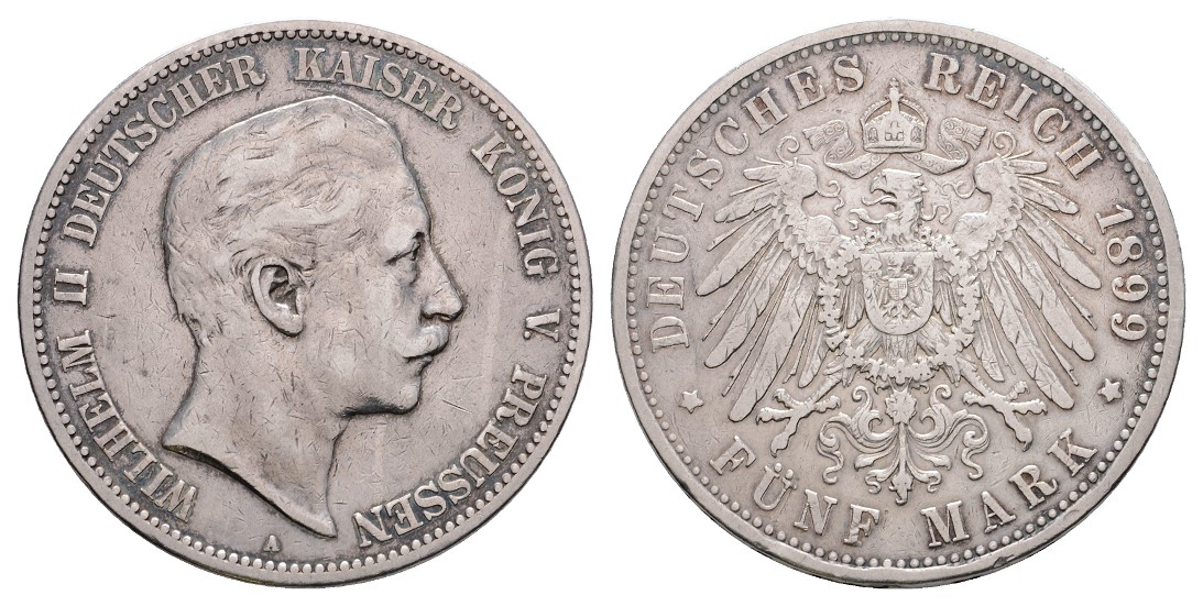  Linnartz KAISERREICH Preussen Wilhelm II. 5 Mark 1899, sehr schön   