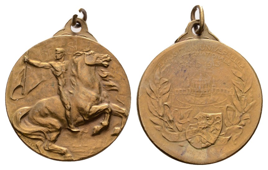  Linnartz Belgien, Gent, Verg. tragbare Bronzemed. 1913 (de Cock), Weltausstellung, 28 mm, vz +   