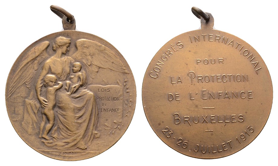  Linnartz Brüssel, Bronzemed. 1913, (Jourdain) Kinderschutz-Kongress,30 mm. vz-st   