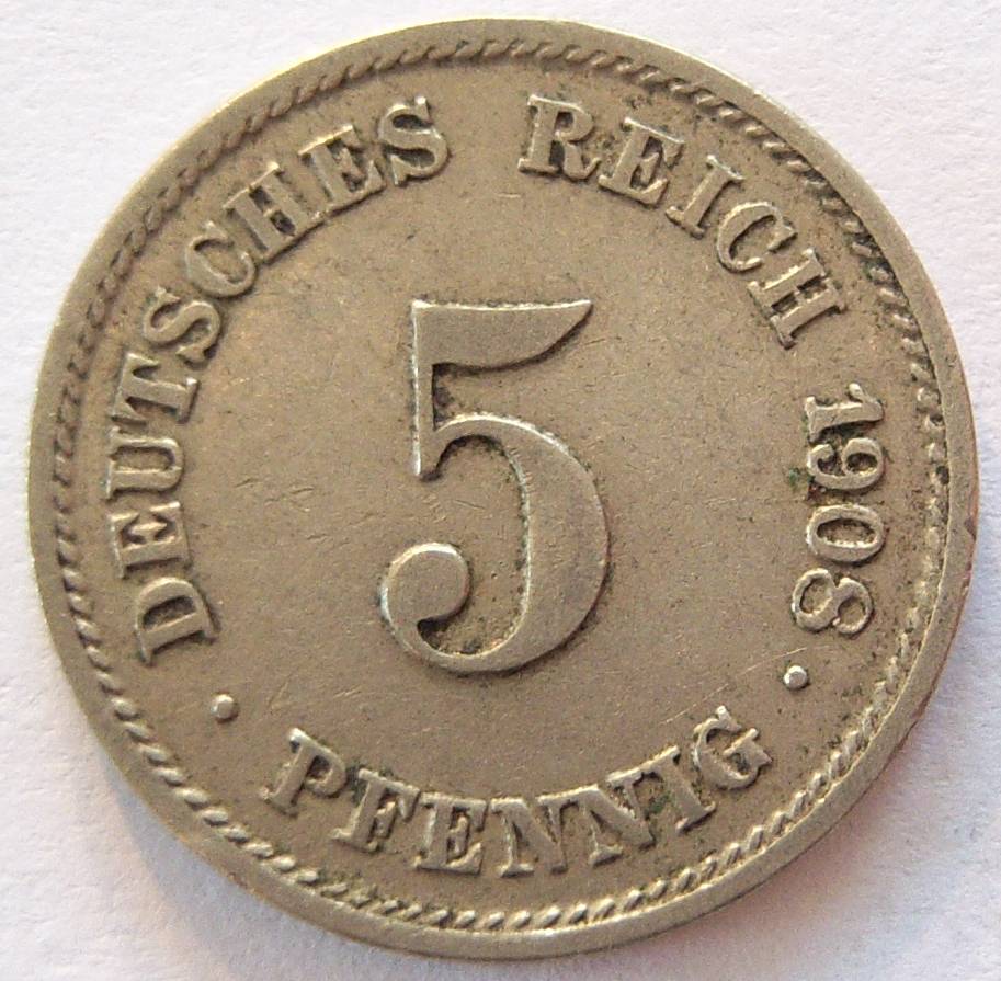  Deutsches Reich 5 Pfennig 1908 G   