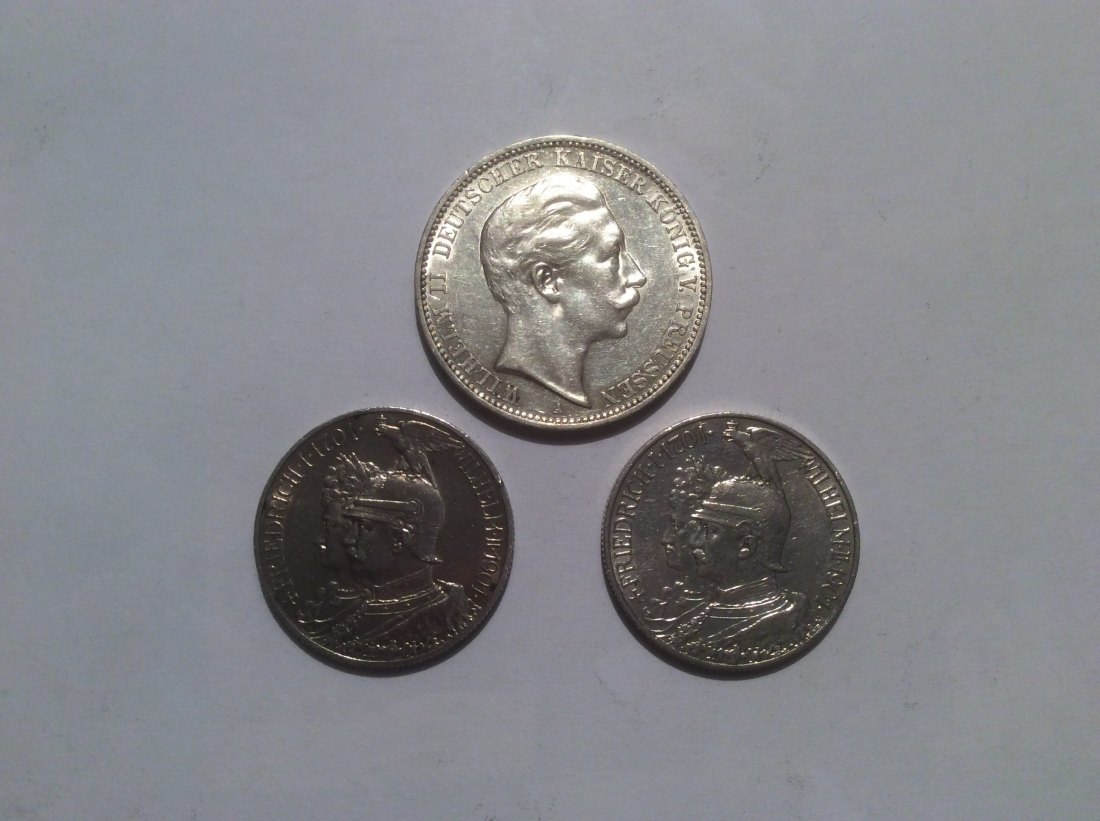 Preussen 2x2 und 3 Mark hübsches Lot in 900er Silber