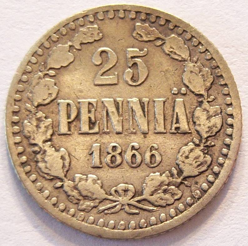  Finnland 25 Penniä 1866 Silber   