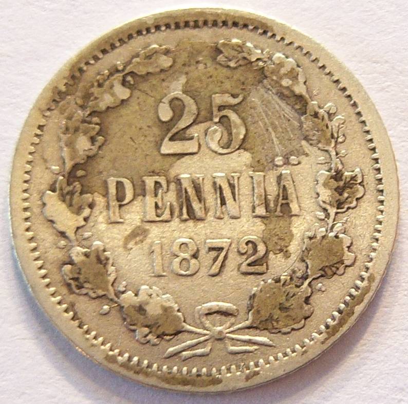  Finnland 25 Penniä 1872 Silber   