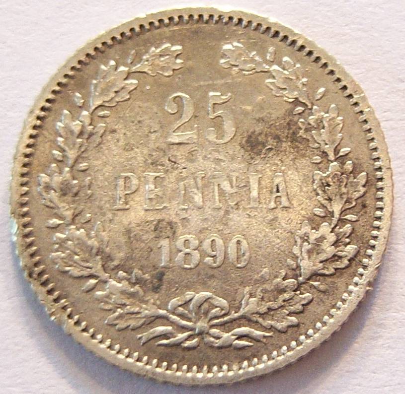  Finnland 25 Penniä 1890 Silber   
