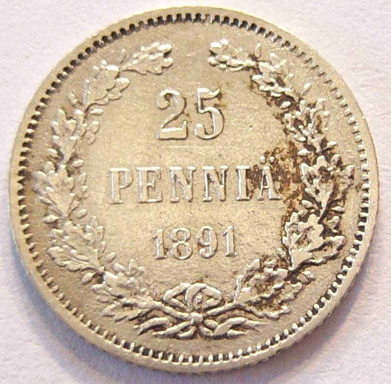  Finnland 25 Penniä 1891 Silber   