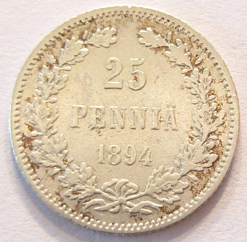  Finnland 25 Penniä 1894 Silber   