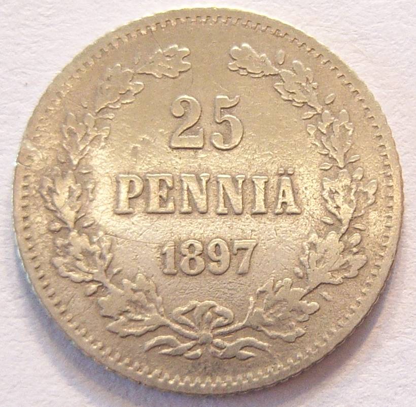  Finnland 25 Penniä 1897 Silber   