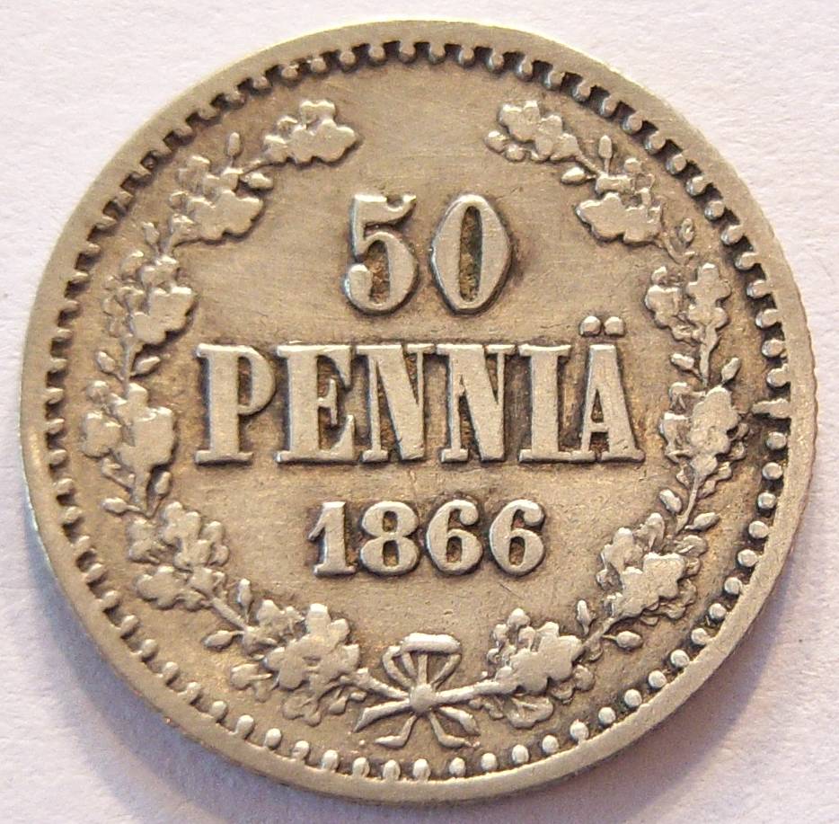  Finnland 50 Penniä 1866 Silber   