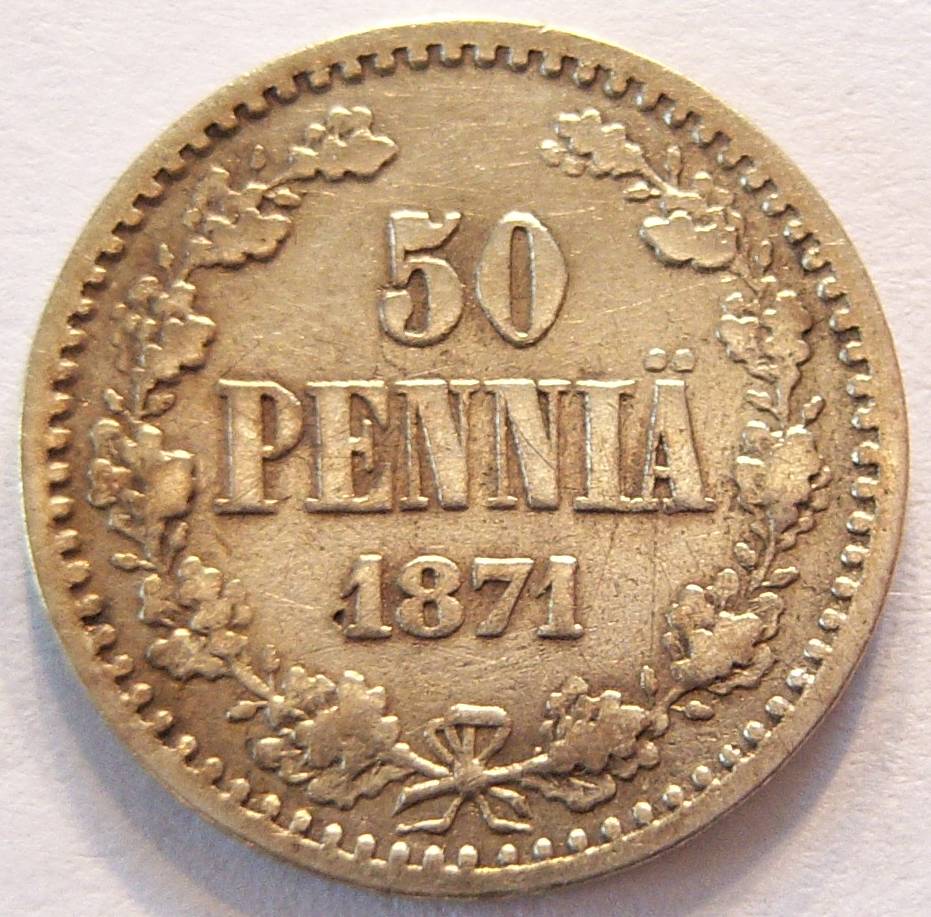  Finnland 50 Penniä 1871 Silber   
