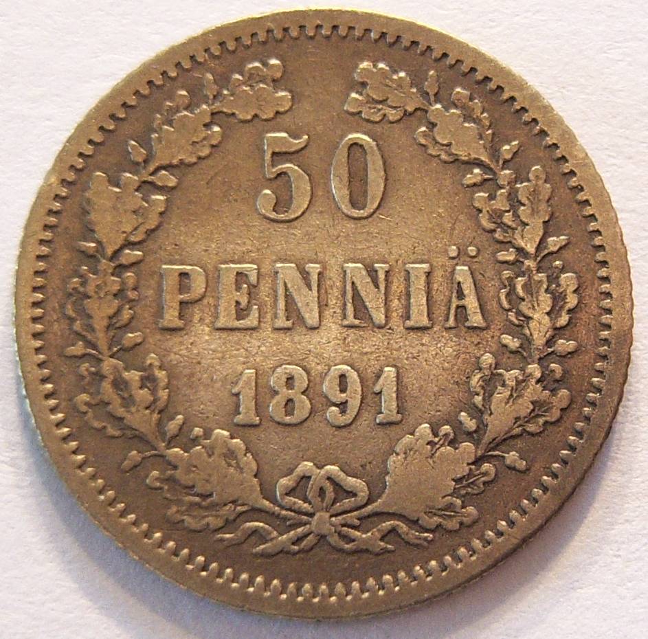  Finnland 50 Penniä 1891 Silber   
