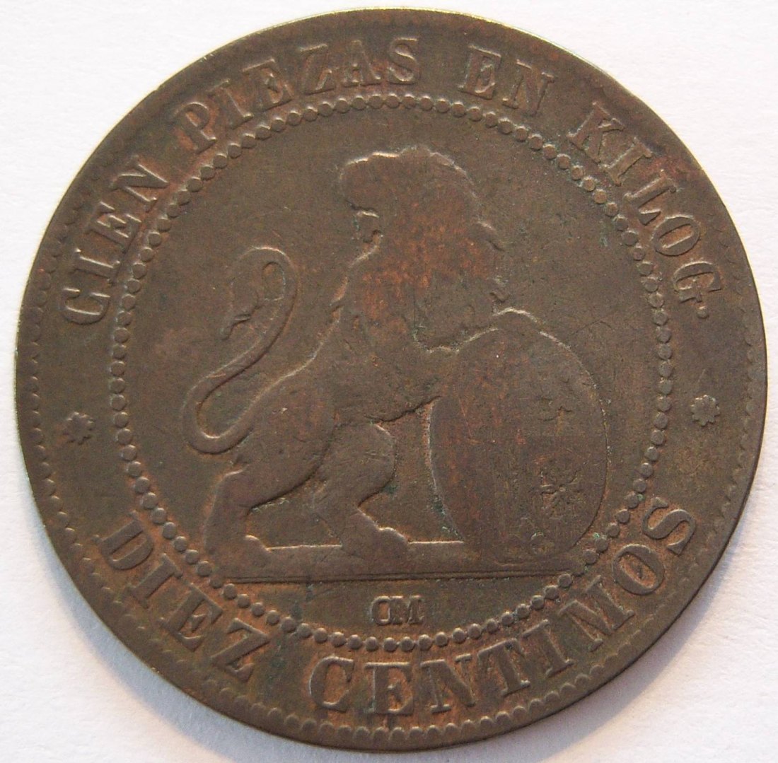  Spanien 10 Centimos 1870   