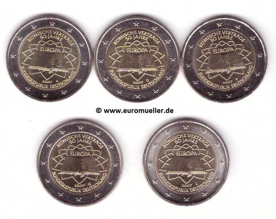 Deutschland ...5x...2 Euro Sondermünze 2007...Römische Verträge   