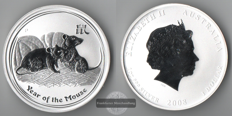  Australien  1 Dollar Lunar Serie-Maus 2008 FM-Frankfurt  Feingewicht: 31,1g   